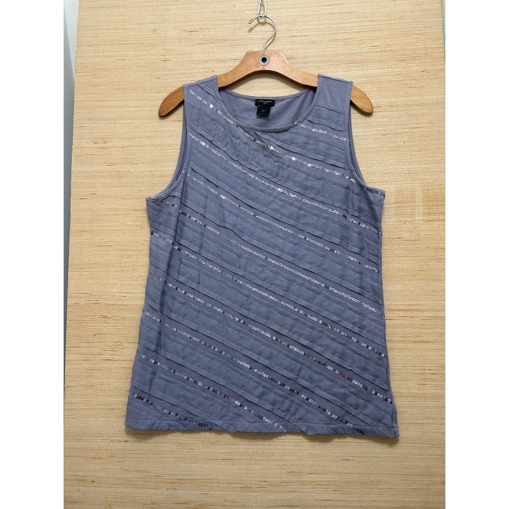 Ann Taylor Womens Large Lavender Gray Diagonal Pleated Sleeveless Tank Top‎